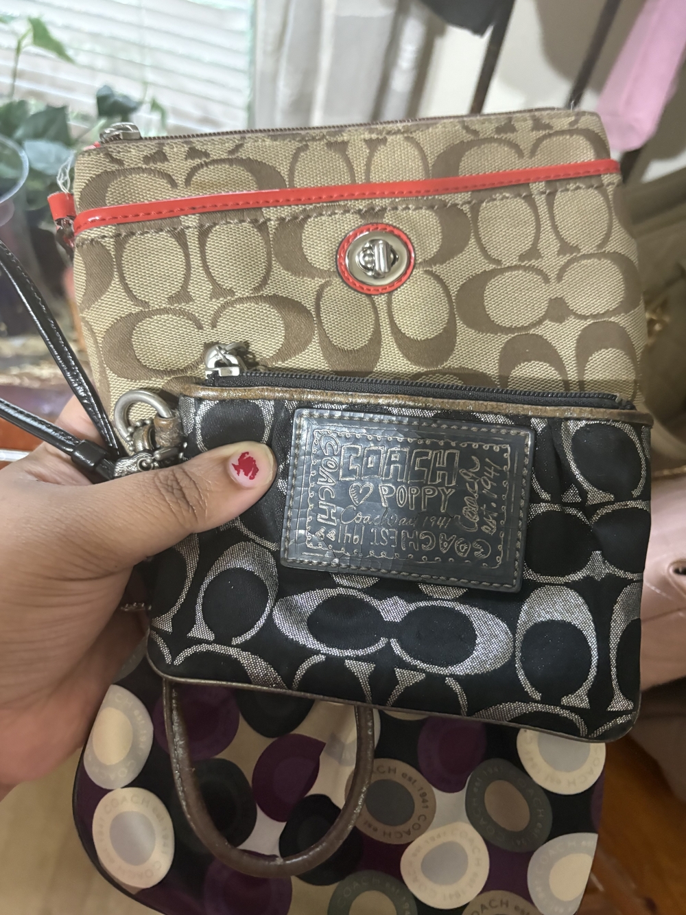 Coach Signature Wristlet Trio in Khaki, Black and Coral